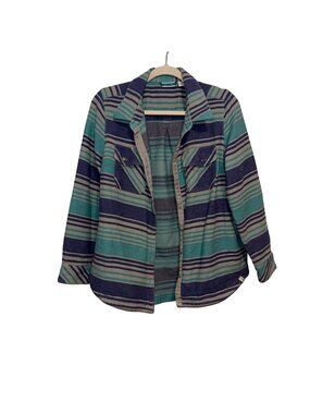 L.L. Bean Teal & Navy Stripe Button-Up Shirt M Cotton Casual Collared